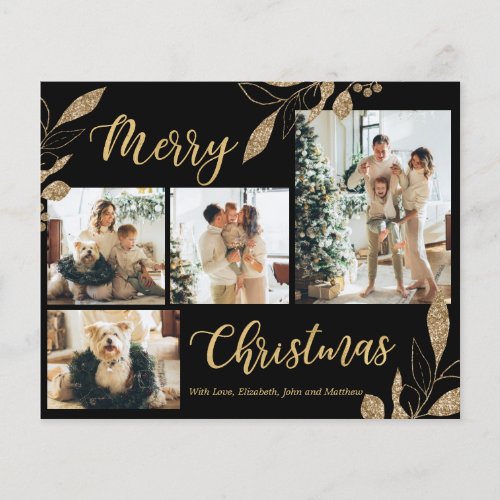 Budget Black and Gold Photo Collage Christmas Card