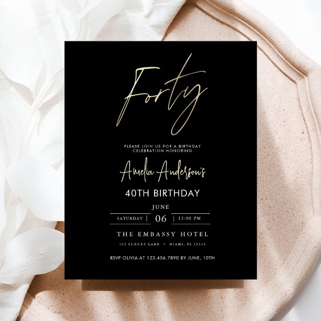 Budget Black and Gold Script 40th Birthday Flyer (Creator Uploaded)