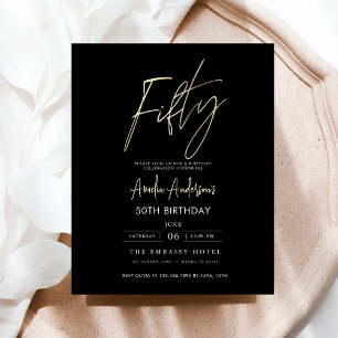Budget Black and Gold Script 50th Birthday Flyer