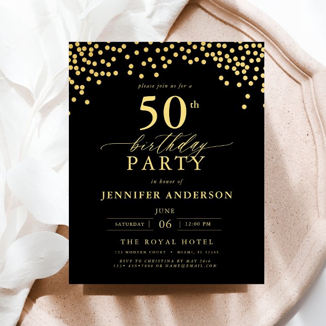 Budget Black And Gold Script Fifty 50th Birthday (Creator Uploaded)