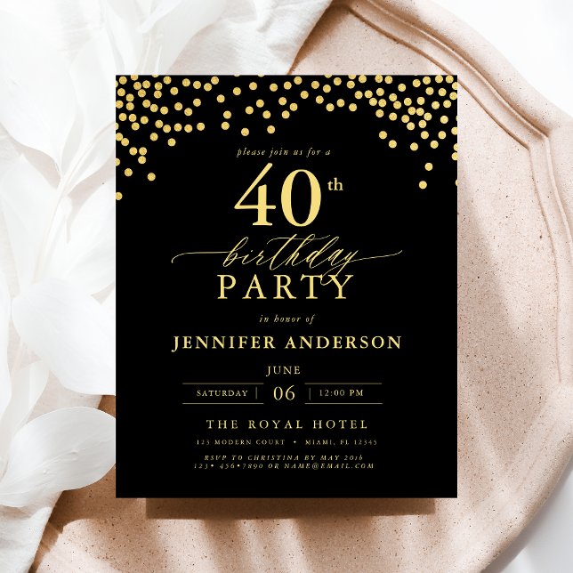Budget Black And Gold Script Forty 40th Birthday (Creator Uploaded)