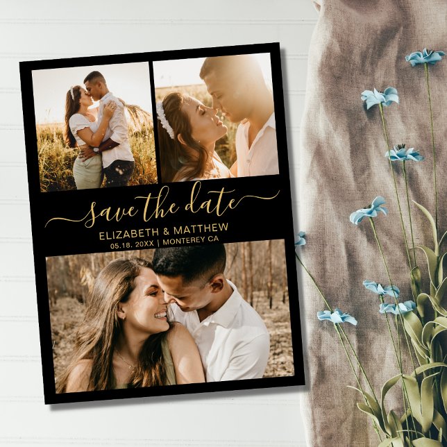 Budget Black and Gold Script Photo Save The Date (Creator Uploaded)