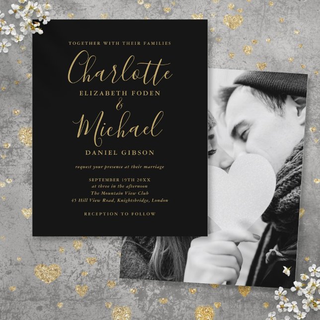 Budget Black And Gold Script Photo Wedding (Budget Black And Gold Script Photo Wedding)