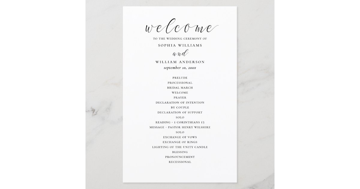 Budget black and white calligraphy wedding program | Zazzle