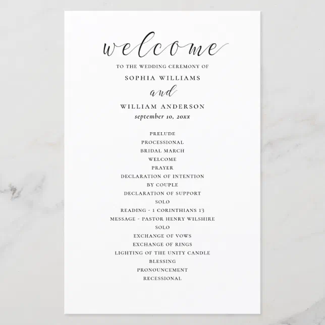 Budget black and white calligraphy wedding program | Zazzle