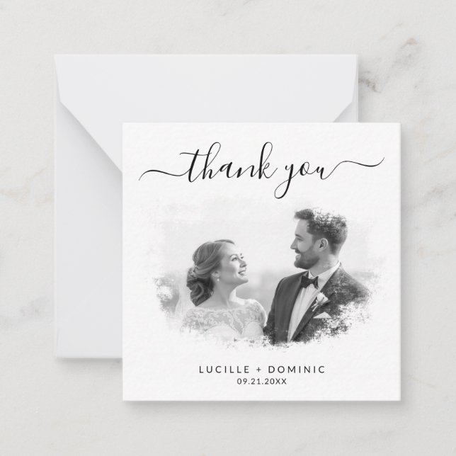 Budget Black and White Couple Portrait Thank You Note Card (Front)