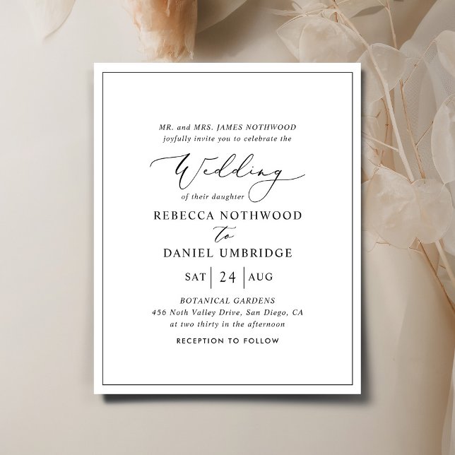 Budget Black and White Elegant Wedding Invitation (Creator Uploaded)