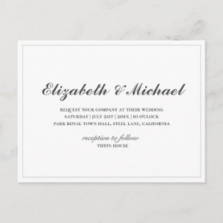 Budget Black and White Elegant Wedding Invitation Postcard