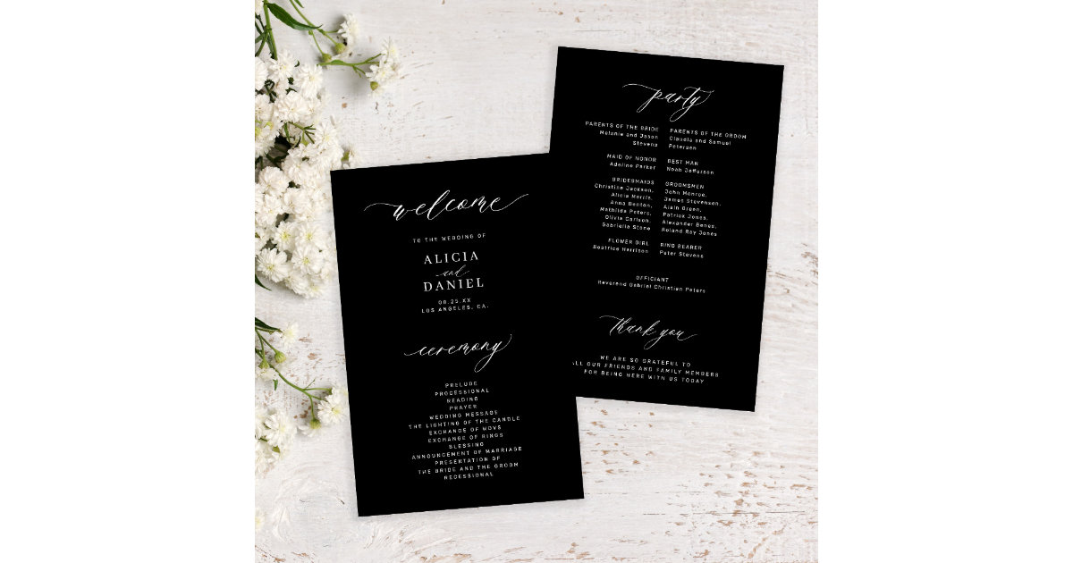 Budget black and white elegant wedding program | Zazzle