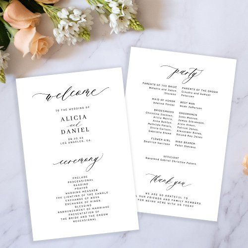 Budget black and white elegant wedding program