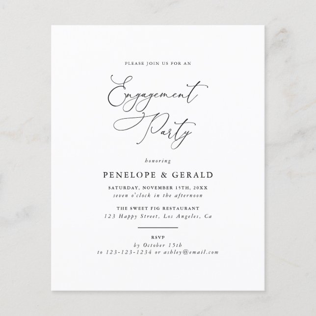 Budget Black And White Engagement Party Invitation (Front)
