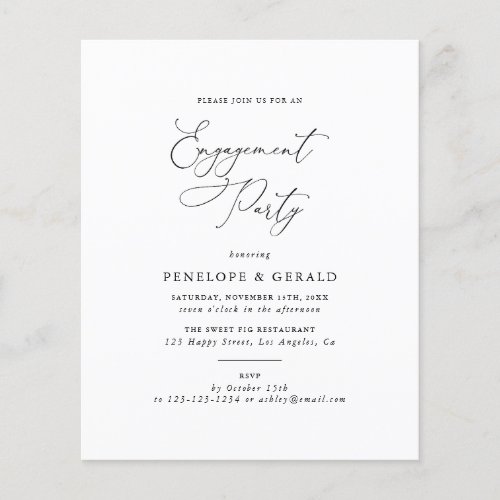 Budget Black And White Engagement Party Invitation