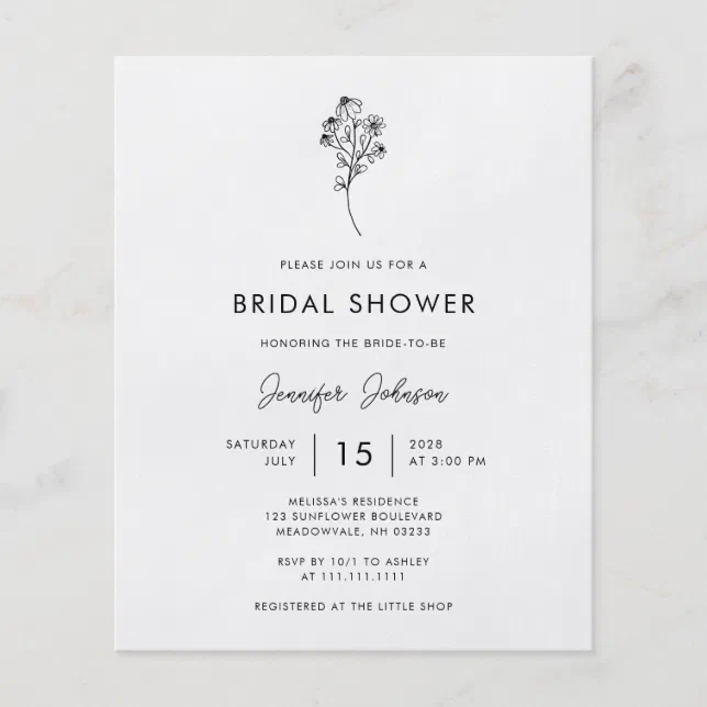 BUDGET Black And White Floral Bridal Shower Invite Flyer Zazzle