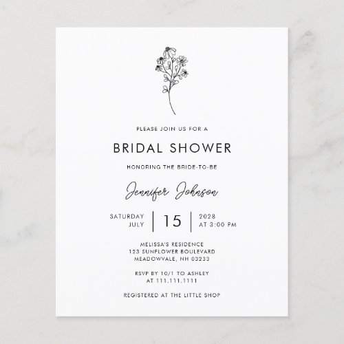 BUDGET Black And White Floral Bridal Shower Invite Flyer