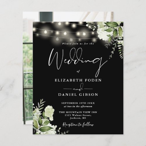 Budget Black And White Floral Photo Wedding Invite