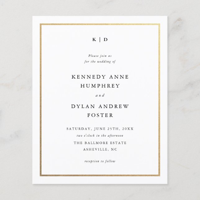 Budget Black and White Gold Wedding Invitations (Front)