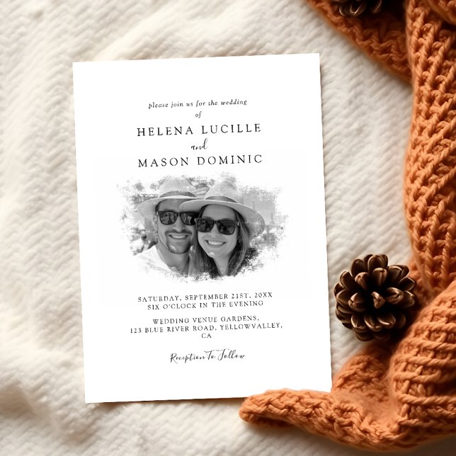 Budget Black And White Modern Photo Wedding Invitation (Creator Uploaded)