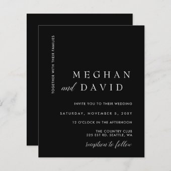 Budget Black and White Modern Wedding Invitation | Zazzle