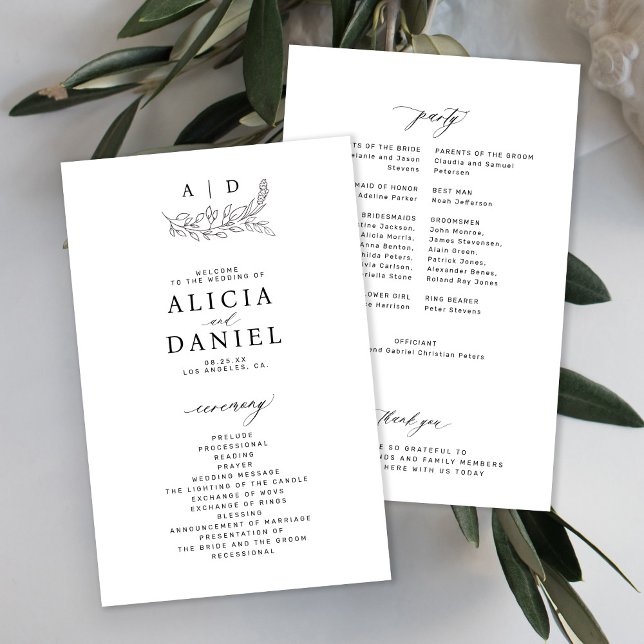 Budget black and white monogram wedding program (Creator Uploaded)