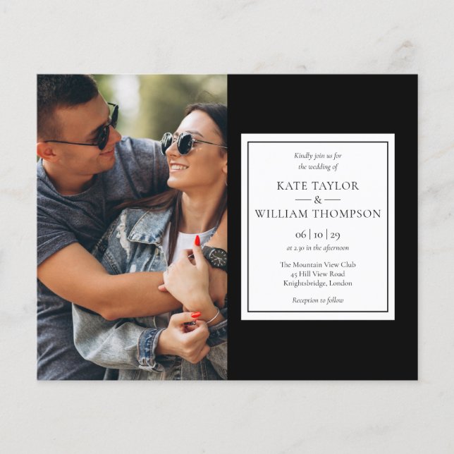 Budget Black And White Photo Wedding Invitation (Front)