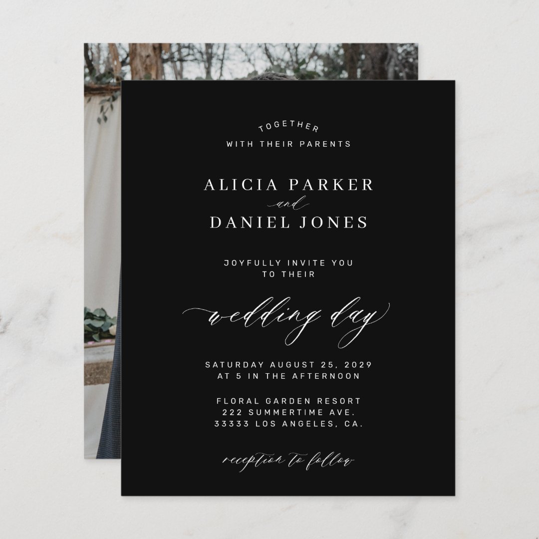 Budget black and white photo wedding invitation | Zazzle