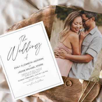 Budget Black And White Photo Wedding Invitation Flyer by Hot_Foil_Creations at Zazzle