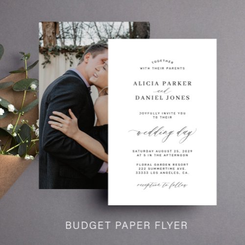 Budget black and white photo wedding invitation flyer