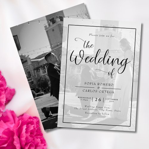 Budget Black And White Photo Wedding Invitation Flyer