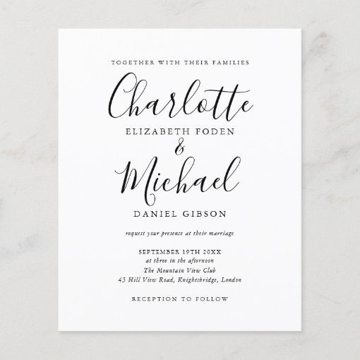 Budget Black and White Script Photo Wedding Invite | Zazzle