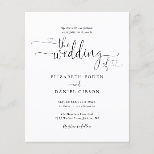 Budget Black And White Script Wedding Invitation - This elegant budget black and white wedding invitation can be personalized with your celebration details set in chic typography. Designed by Thisisnotme©