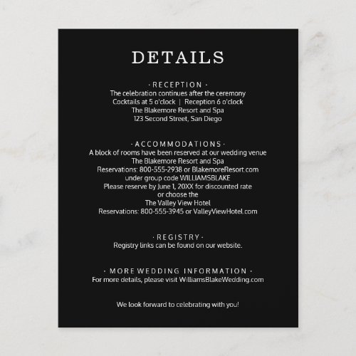 Budget Black and White Wedding Details Flyer