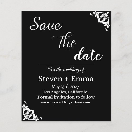 Budget Black and white Wedding Save the Date  Flyer
