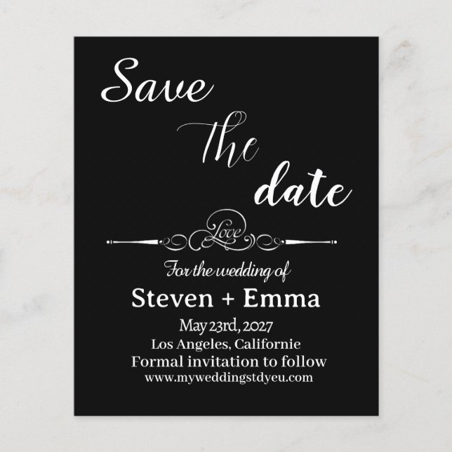 Budget Black and white Wedding Save the Date  Flyer (Front)