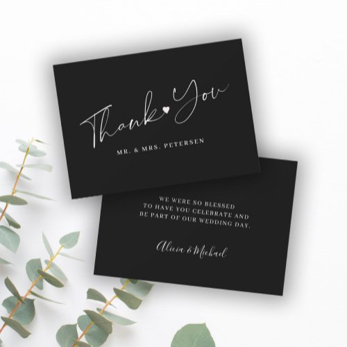 Budget black and white wedding thank you script note card