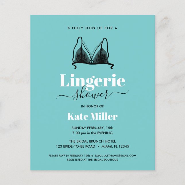 BUDGET Black Aqua Ooh La La Lingerie Bridal SHOWER (Front)