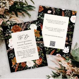 Budget black botanical wedding details invite flyer