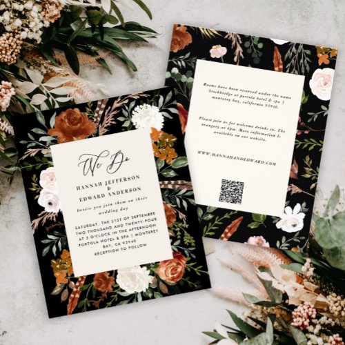Budget black botanical wedding details invite flyer