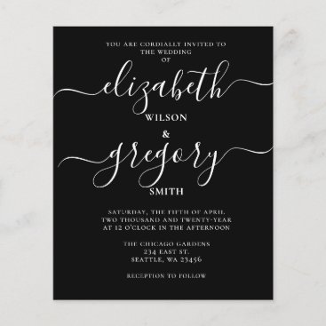 Budget Black Calligraphy Wedding Invitation