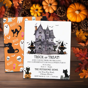 Budget Black Cats Trick or Treat Kids Invitation