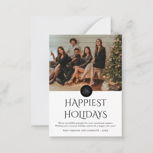 BUDGET Black Company Logo Photo Christmas Holiday Note Card (Front)