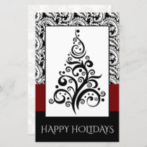 Budget Black Damask Christmas Tree Holiday Card