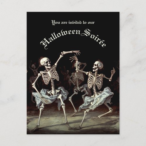 Budget Black Death Dancing Skeletons Halloween Invitation Postcard