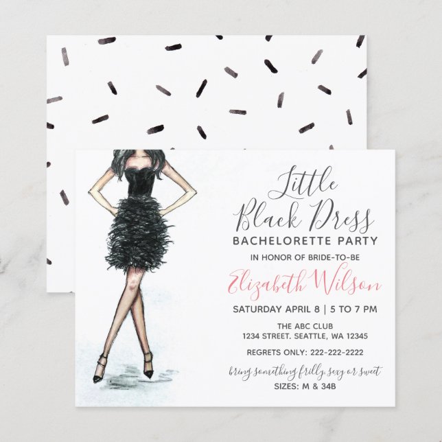 Budget Black Dress Bachelorette Party Invitation (Front/Back)