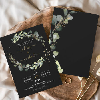 Budget Black Eucalyptus Wedding Invitations Flyer by Hot_Foil_Creations at Zazzle