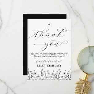 Budget Black Floral Memorial Thank you Card