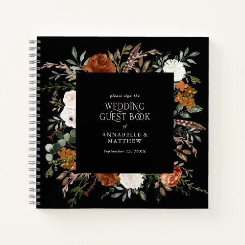 Budget black floral wedding guest book rustic
