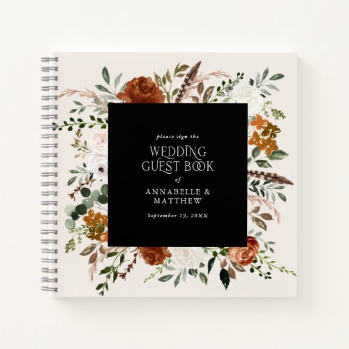 Budget black floral wedding guest book rustic