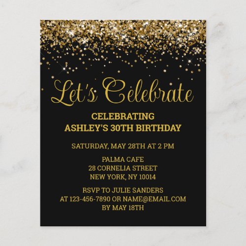 Budget Black  Gold 30th Birthday Party Invitation