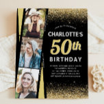 Budget Black Gold 3 Photo Film Glitter Birthday<br><div class="desc">Modern Glam Black Gold Glitter Sparkle Elegant Script Calligraphy 3 Photo Film Roll Hollywood Glamour Any Age Birthday Invitation</div>