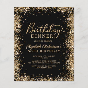 Budget Black Gold 50th Birthday Dinner Invitation